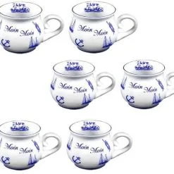 6 Stück- Mini - Porzellan- Tasse, Kaffeepott, Kugelbecher- Moin Moin