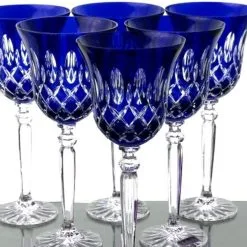 Weingläser Bleikristall Blau 6 Stück Römer Kristall Weißwein-Gläser
