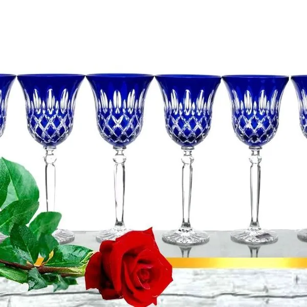 Weingläser Bleikristall Blau 6 Stück Römer Kristall Weißwein-Gläser 4 Weingläser Bleikristall Blau 6 Stück Römer Kristall Weißwein-Gläser – Bild 4