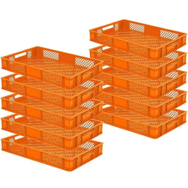 10x Bäckerkiste/ Eurobehälter, LxBxH 600x400x90 Mm, Orange + Transportroller 2 10x Bäckerkiste/ Eurobehälter, LxBxH 600x400x90 Mm, Orange + Transportroller – Bild 2