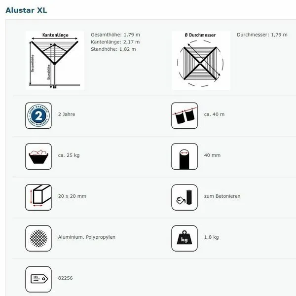 Blome Wäschespinne Alustar XL, Wäscheschirm, Inkl. Bodenhülse 3 Blome Wäschespinne Alustar XL, Wäscheschirm, Inkl. Bodenhülse – Bild 3