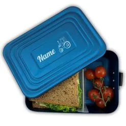 Brotdose Mit Name Lunchbox Aluminium Brotzeitbox Blau Metall Gravur Schulanfang Kita