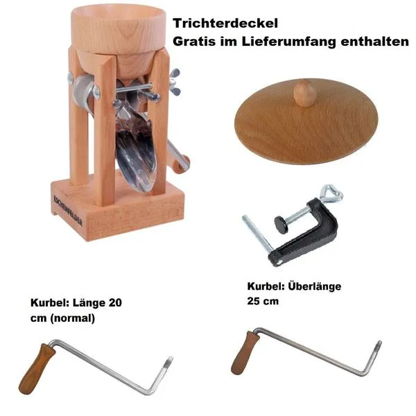 Eschenfelder Kornquetsche Tischmodell + Trichterdeckel + Zwinge + Kurbel + Bürste 1 Eschenfelder Kornquetsche Tischmodell + Trichterdeckel + Zwinge + Kurbel + Bürste