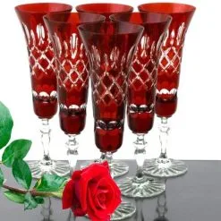 Sekt Kelch Römer Bleikristall Glas 6 Stück(443 CAR R) Rubin Rot Kristall Sektgläser