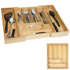 Mendler Besteckkasten HWC-B20, Schubladeneinsatz Geschirrkasten, Bambus Variabel 35-58x43cm