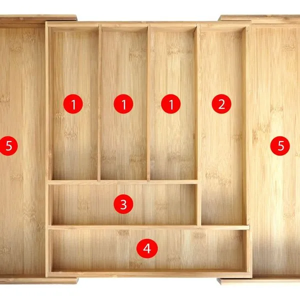 Mendler Besteckkasten HWC-B20, Schubladeneinsatz Geschirrkasten, Bambus Variabel 35-58x43cm 2 Mendler Besteckkasten HWC-B20, Schubladeneinsatz Geschirrkasten, Bambus Variabel 35-58x43cm – Bild 2
