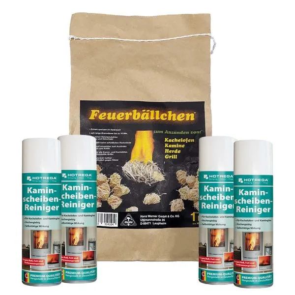 Hotrega Kaminscheiben Reiniger 4x0,3l + Feuerbällchen 1kg, Glasreiniger Anzünder 1 Hotrega Kaminscheiben Reiniger 4x0,3l + Feuerbällchen 1kg, Glasreiniger Anzünder