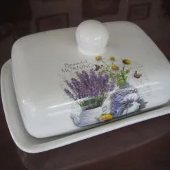 Keramik Butterdose Butterbehälter Butterglocke Butterschale Butter Lavendel ACH
