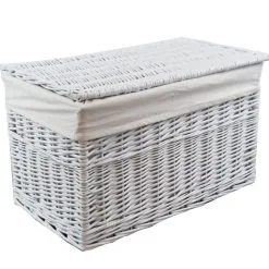 Haushalt & Küche Geschäft 26 DVier Wäschekorb Wäschetonnen Wäschetruhe Weide Weiß Rechteckig Bezug Deckel 62x35x37