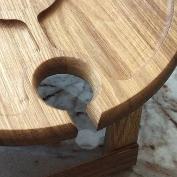 Weintisch "Abend" Rund - Tablett Aus EICHE Mit Weinglas Halter, Tragbarer Picknick 2 Weintisch "Abend" Rund - Tablett Aus EICHE Mit Weinglas Halter, Tragbarer Picknick – Bild 2