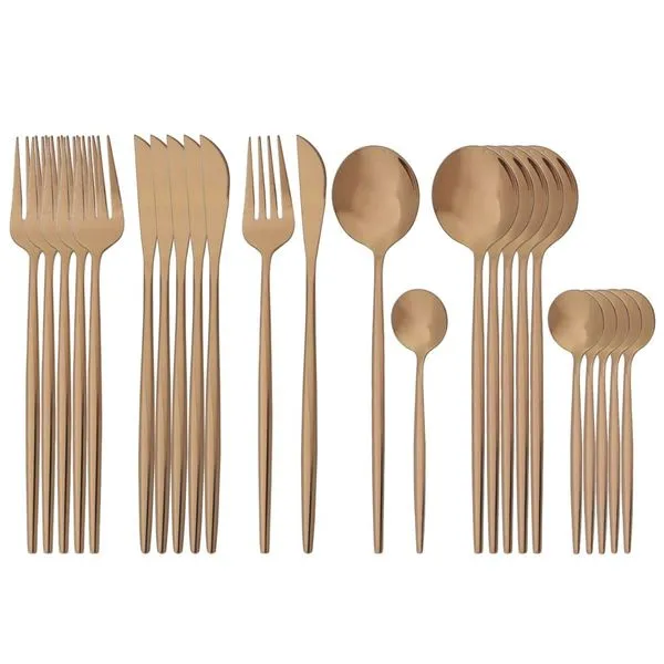 Besteck, Messer, Gabel, Kaffeelöffelgeschirr, Geschirrset Aus Edelstahl - Rotgold 10 Besteck, Messer, Gabel, Kaffeelöffelgeschirr, Geschirrset Aus Edelstahl - Rotgold – Bild 10