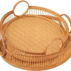 Dario Vertrieb GmbH & Co. KG Holztablett 2er Set Rund Aus Bambus Mit Griffe 33,5 Cm & 37,5 Cm Durchmesser