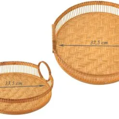Dario Vertrieb GmbH & Co. KG Holztablett 2er Set Rund Aus Bambus Mit Griffe 33,5 Cm & 37,5 Cm Durchmesser -Haushalt & Küche Geschäft 537148831