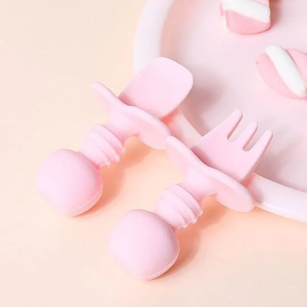 Baby-Trainingslöffel-Gabel-Set, Süßes Cartoon-Silikongeschirr In 3 Baby-Trainingslöffel-Gabel-Set, Süßes Cartoon-Silikongeschirr In – Bild 3