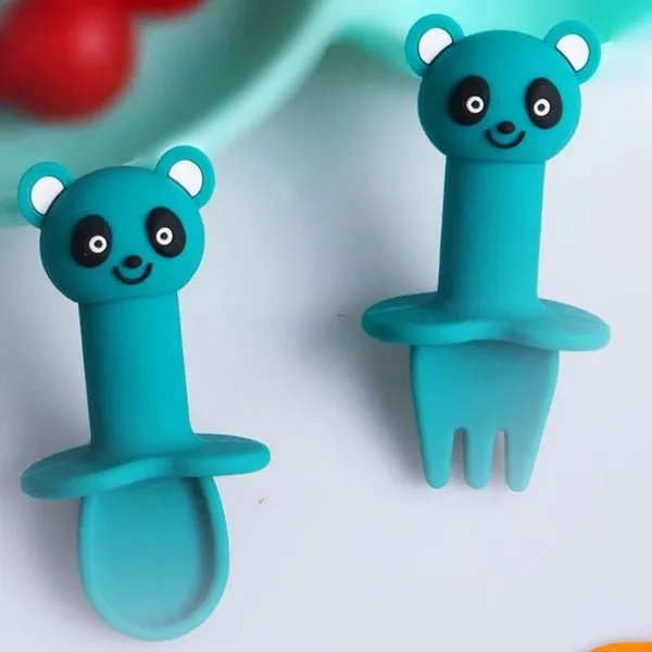 Cartoon Tier Silikon Löffel Gabel Set 3 Cartoon Tier Silikon Löffel Gabel Set – Bild 3