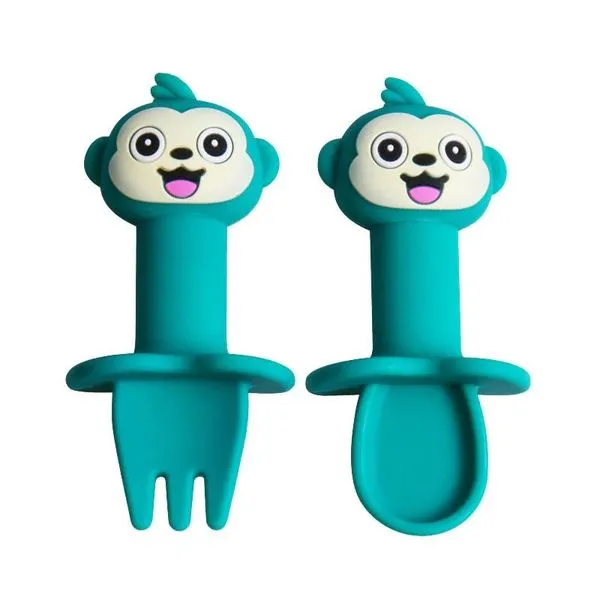 Cartoon Tier Silikon Löffel Gabel Set 7 Cartoon Tier Silikon Löffel Gabel Set – Bild 7
