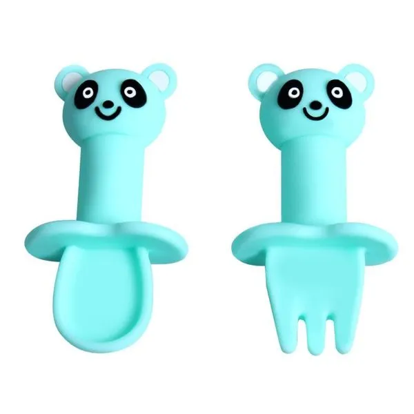 Cartoon Tier Silikon Löffel Gabel Set 12 Cartoon Tier Silikon Löffel Gabel Set – Bild 12