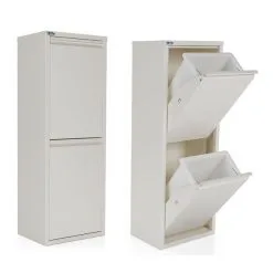 Bristol Mülleimer Mülltrenner Abfalleimer Aus Metall 2-türig 2x15L Weiß