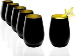 Stölzle Lausitz Becher 6er Set 465 Ml Matt Schwarz Und Gold Wassergläser 3520012