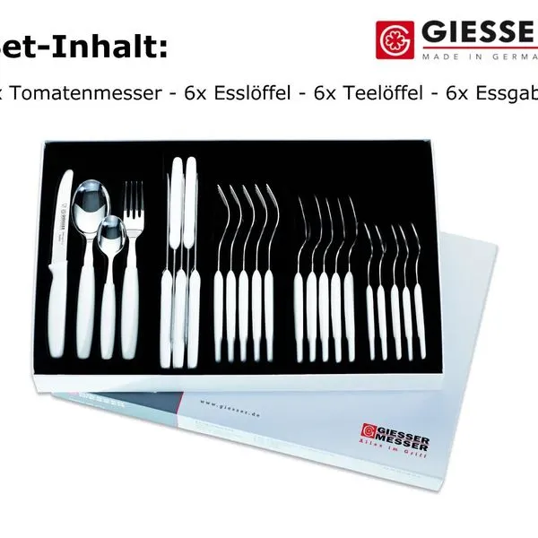 24er Besteckset Giesser Messer Gabel Esslöffel Teelöffel Tomatenmesser 11cm Weiß 2 24er Besteckset Giesser Messer Gabel Esslöffel Teelöffel Tomatenmesser 11cm Weiß – Bild 2