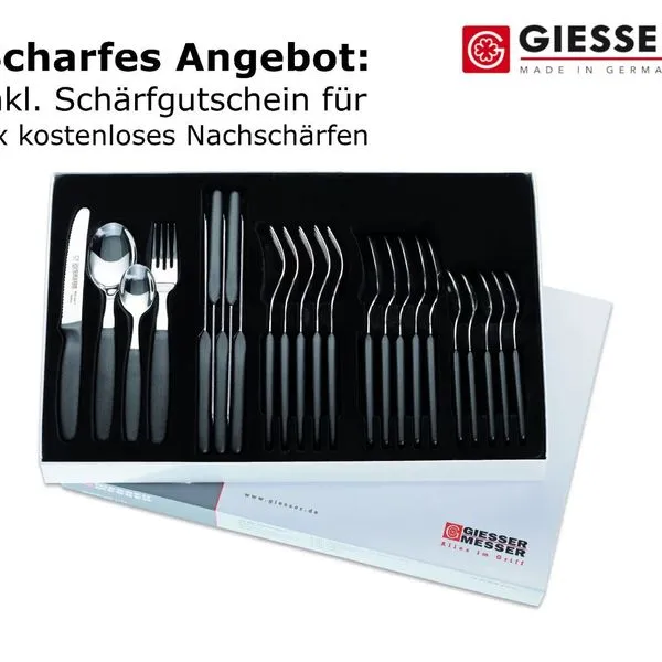 24er Besteckset Giesser Messer Gabel Esslöffel Löffel Tomatenmesser 11cm Schwarz 1 24er Besteckset Giesser Messer Gabel Esslöffel Löffel Tomatenmesser 11cm Schwarz
