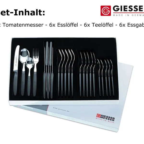 24er Besteckset Giesser Messer Gabel Esslöffel Löffel Tomatenmesser 11cm Schwarz 2 24er Besteckset Giesser Messer Gabel Esslöffel Löffel Tomatenmesser 11cm Schwarz – Bild 2