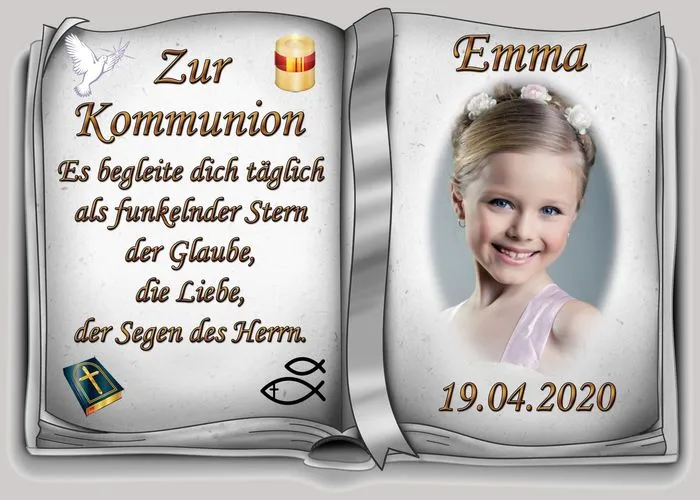 Tortenaufleger Fototorte Tortenbild Zur Kommunion Buchform DIN A4 K34 1 Tortenaufleger Fototorte Tortenbild Zur Kommunion Buchform DIN A4 K34