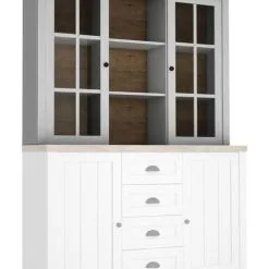 Steiner Shopping Moebel (GL) Vitrinenaufsatz Für Kommode Segnas, Farbe: Kiefer Weiß / Eiche Braun - 111 X 130