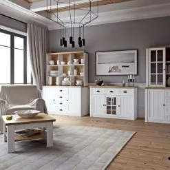 Steiner Shopping Moebel (GL) Vitrinenaufsatz Für Kommode Segnas, Farbe: Kiefer Weiß / Eiche Braun - 111 X 130 -Haushalt & Küche Geschäft 567819730