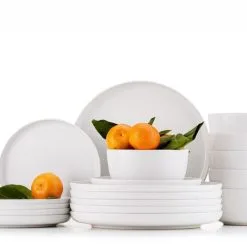 Geschirrset & Tafelservice & Schüsselset 6 Personen (18 Stück) Weiß VICTO Konsimo