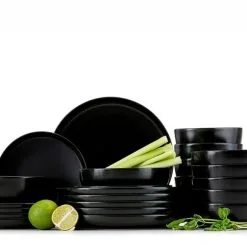 Tafelservice & Schüsselset & Suppenteller 6 Personen (24 Stück) Schwarz VICTO Konsimo