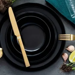 Tafelservice & Schüsselset & Suppenteller 6 Personen (24 Stück) Schwarz VICTO Konsimo -Haushalt & Küche Geschäft 571180992