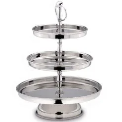 Große Edelstahl Etagere Glatt Poliert 3-stöckig 36 Cm